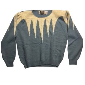 Vintage TARAZZIA Blue White Icicle Knit Sweater Women's L Taiwan 80's Angora